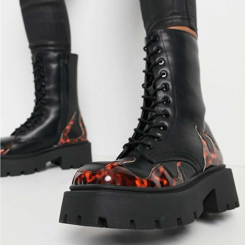 Black and Red Flame Boots Never worn